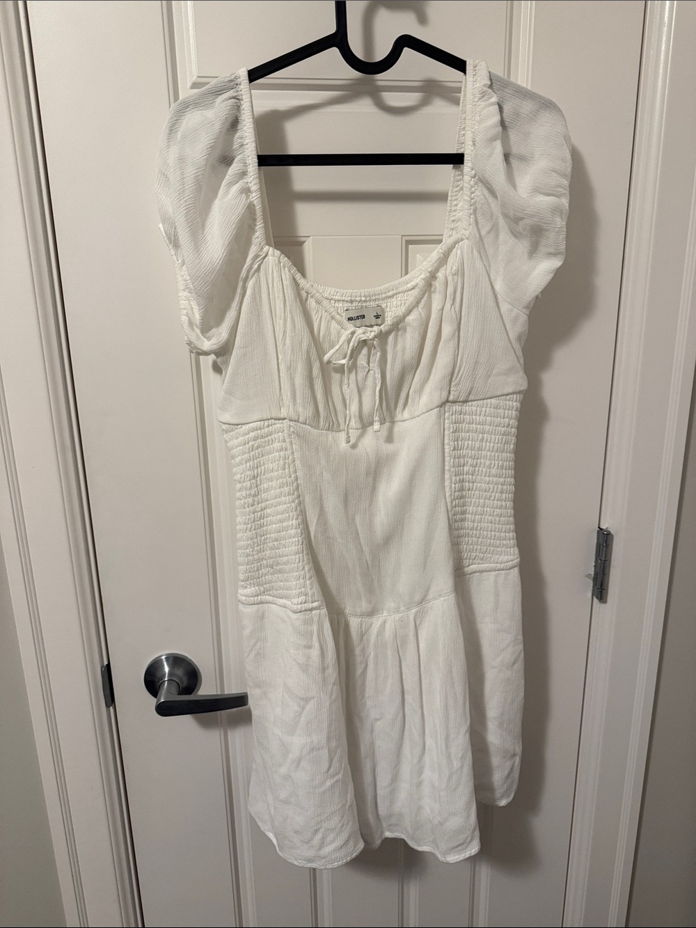 Hollister White Midi Dress with Puff Sleeves